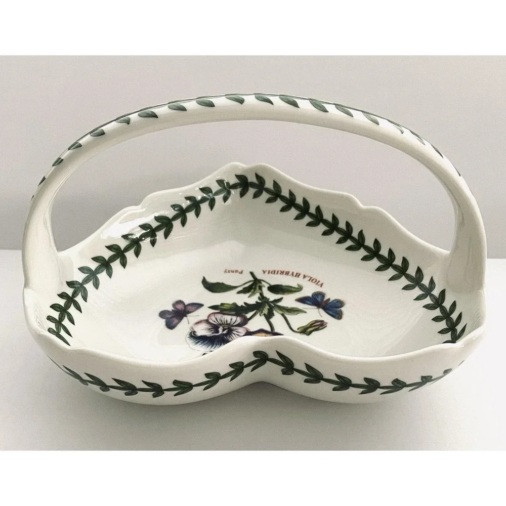 Portmeirion Botanic Garden Serving Dish Scalloped Basket Pansy Heart Shaped